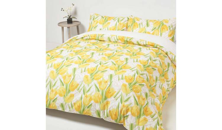 Homescapes Percale Cotton Duvet Cover Set - Yellow Tulips