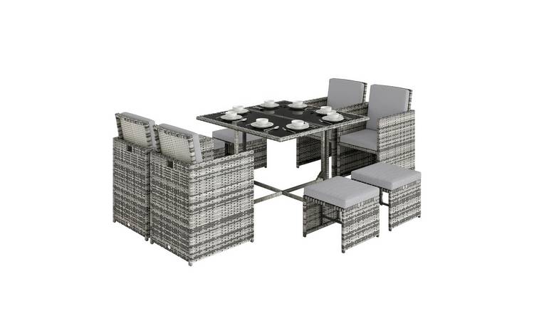 Outsunny 8 Seater Rattan Furniture Set Space Saving Cube Set - Grey