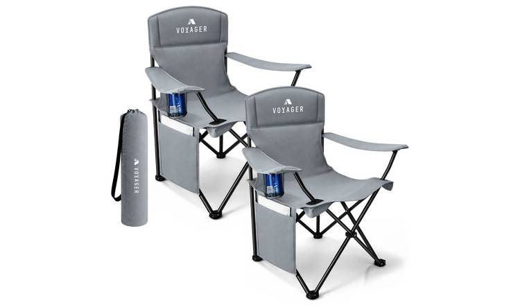 Voyager Set of 2 Side Pouch Folding Camping Chairs - Dark Grey