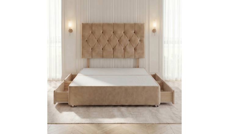 Somnior Chester Velvet King 4 Drawer Divan Bed with Headboard - Beige