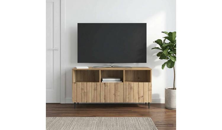 Walplus 3 Drawer Wood TV Cabinet Open Shelf - Artisan Oak - 102 x 34.5 x 50 cm