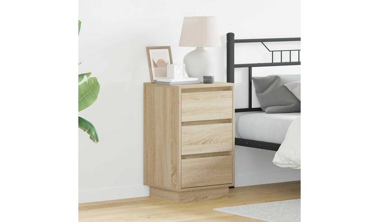 Walplus 3 Drawer Bedside Cabinet - Light Oak - 39 x 34.5 x 65 cm