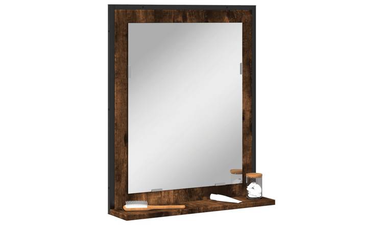 Walplus Bathroom Mirror with Shelf - Smoked Oak - 50 x 12 x 60 cm