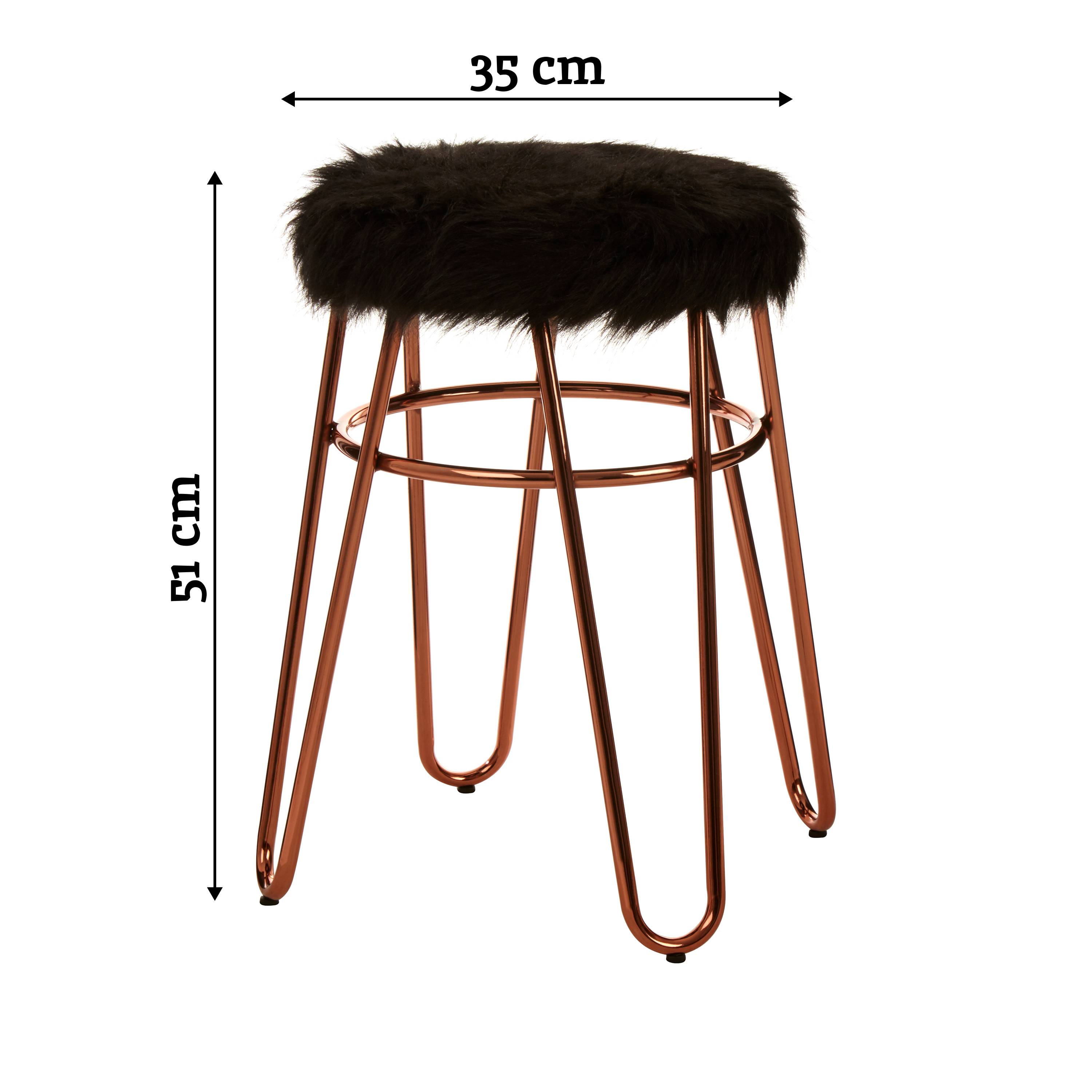 Orsina District Faux Fur Stool – Black & Rose Gold - Image 4