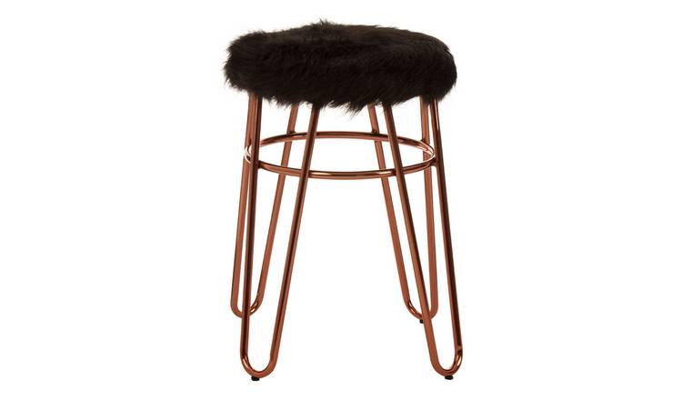 Orsina District Faux Fur Stool – Black & Rose Gold