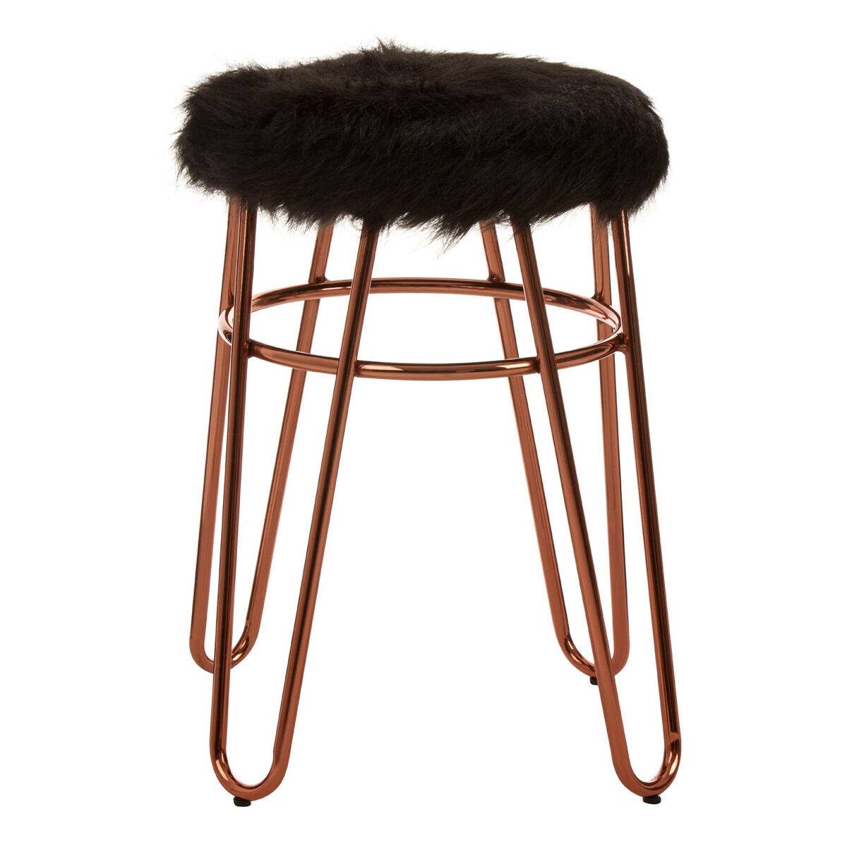 Orsina District Faux Fur Stool – Black & Rose Gold - Image 1