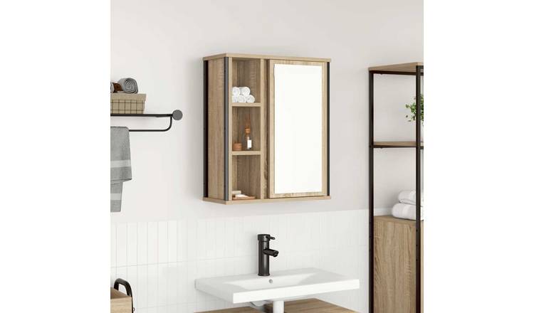 Walplus Bathroom Wall Cabinet with Mirror - Sonoma Oak - 50 x 21 x 60 cm