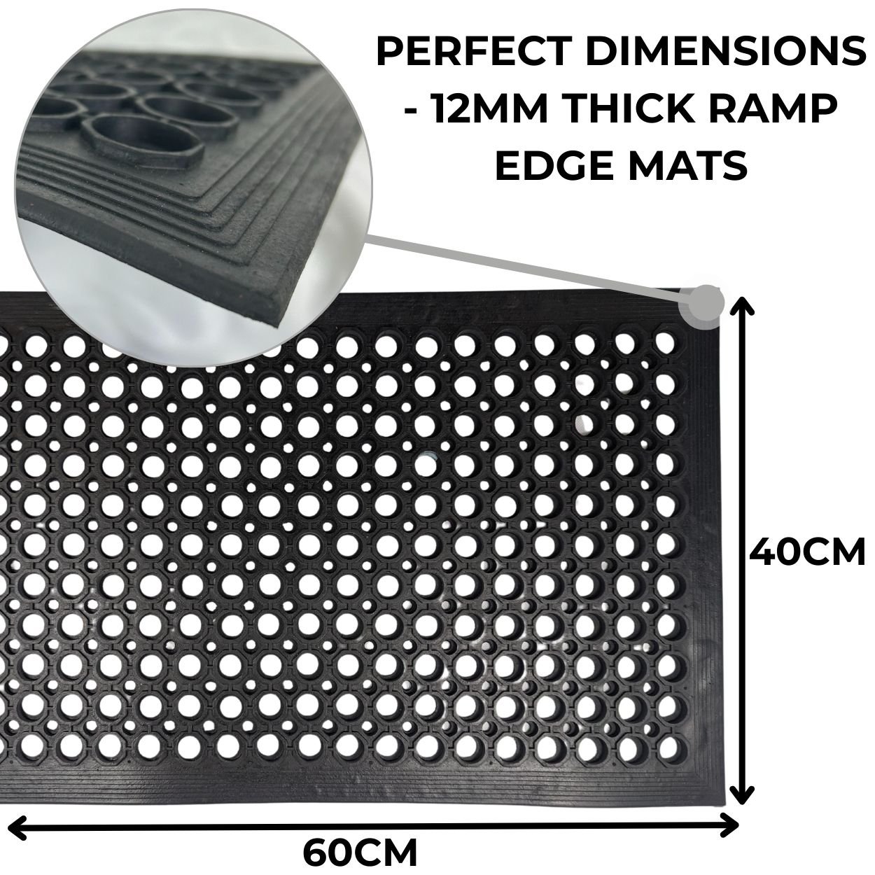 Ark Mat 12mm Anti-Fatigue Rubber Mat Ramp Edge - 0.6m x 0.4m - Image 2