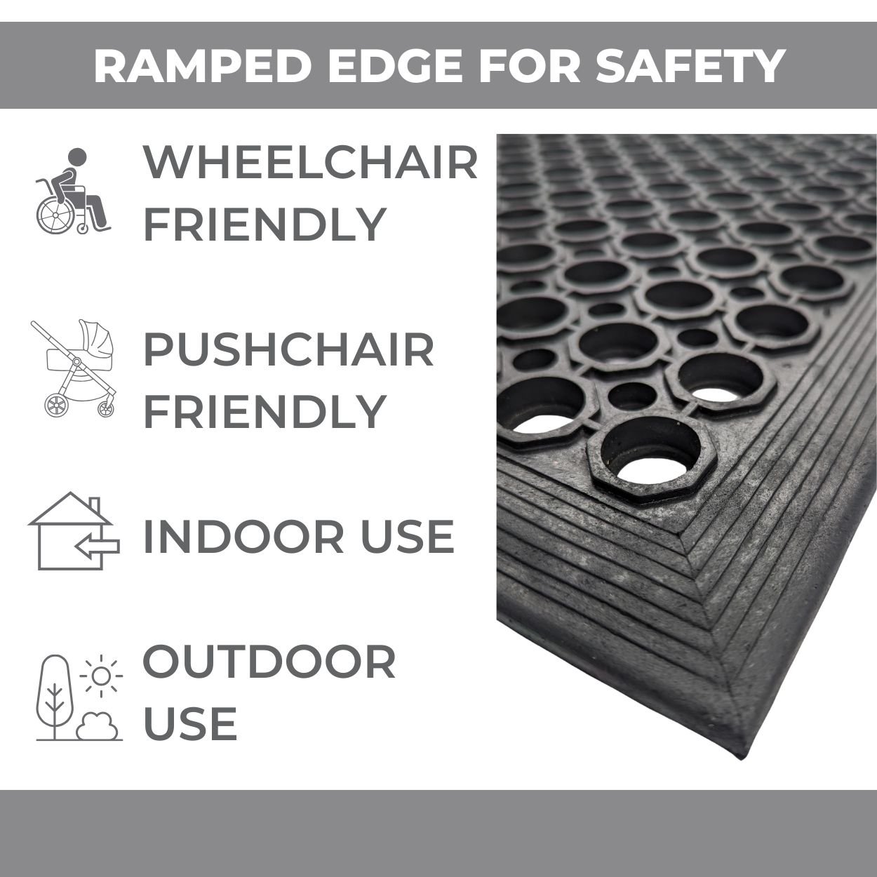 Ark Mat 12mm Anti-Fatigue Rubber Mat Ramp Edge - 0.6m x 0.4m - Image 4