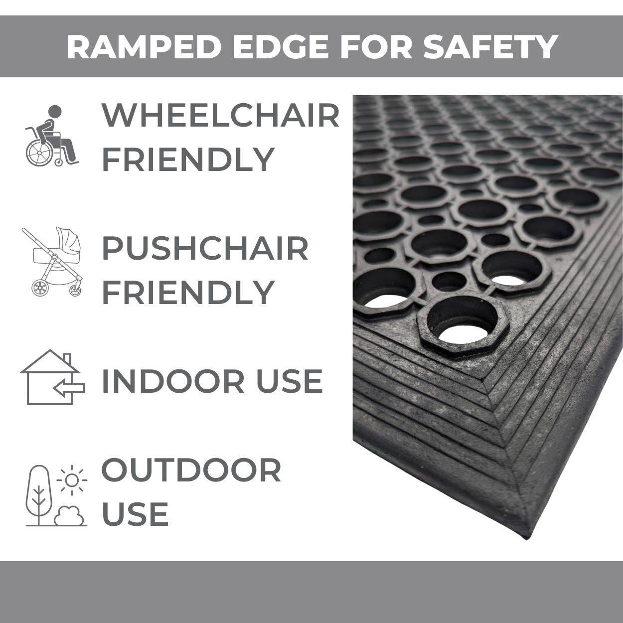 Ark Mat 12mm Anti-Fatigue Rubber Mat Ramp Edge - 0.6m x 0.4m - Image 4