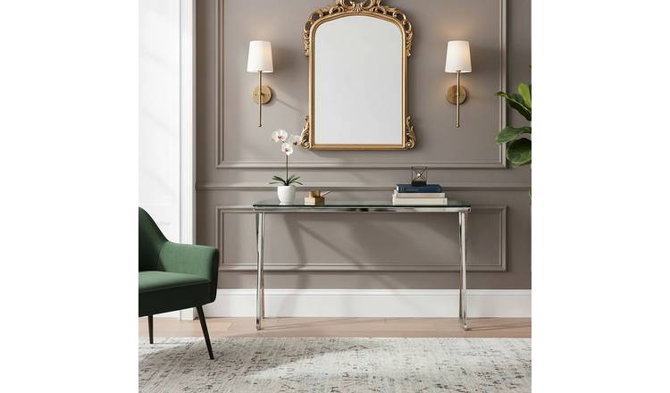 Orsina Piermount Glass Top Console Table – Silver