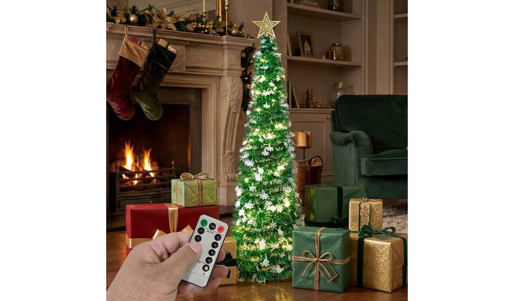 VeryMerry Green and White Pop Up Christmas Tree with LED Lights and Timer - 5FT