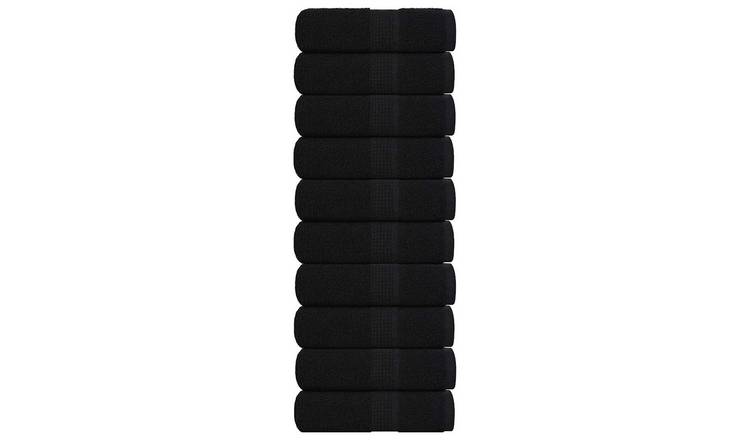 Walplus Pack of 10 Cotton Guest Towels - Black - 30 x 50 cm