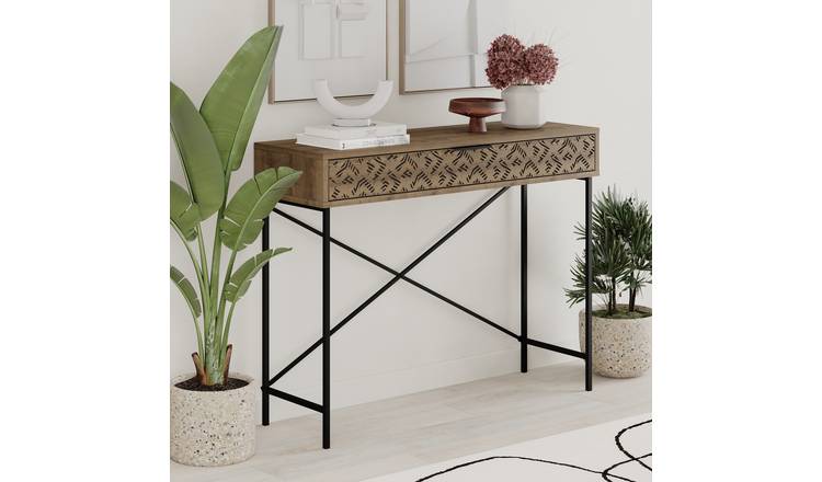 Decortie Heaton Console Table with Drawer and Shelf - Dark Oak