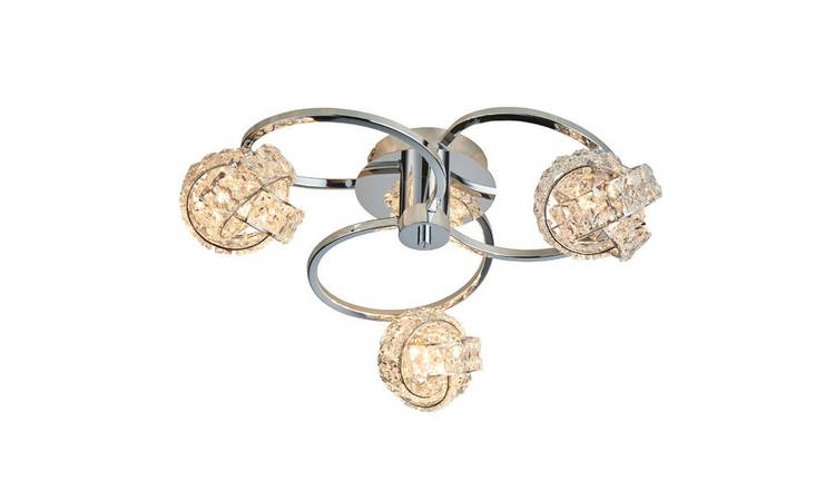 Loops Direct Steel and Glass Pendant Ceiling Light - Chrome and Clear Crystal