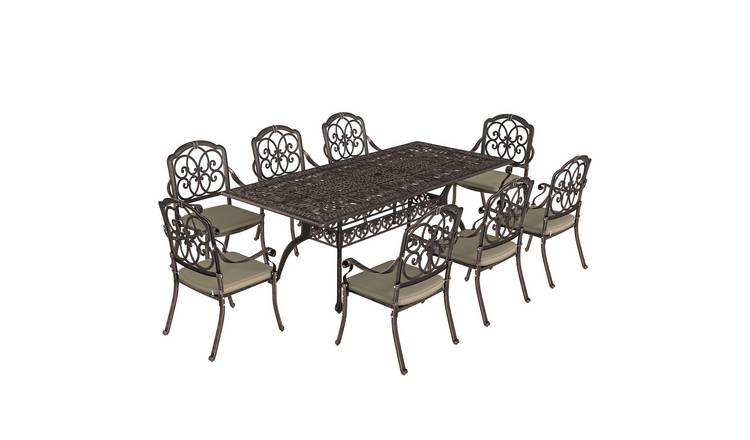 Outsunny Cast Aluminium Garden Dining Set with Cushion- Bronze