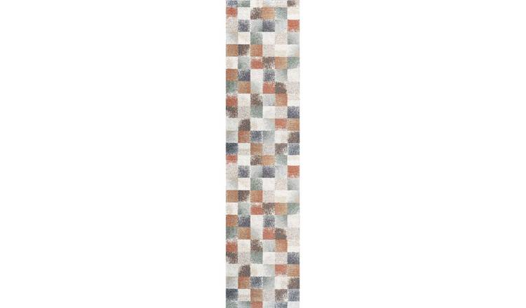 Mega Flooring Multi Shaggy Chequered Runner - 67 x 340cm