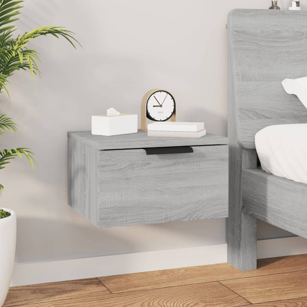 Walplus Wall Mounted Bedside Cabinet - Grey and Oak - 34 x 30 x 20 cm - Image 1