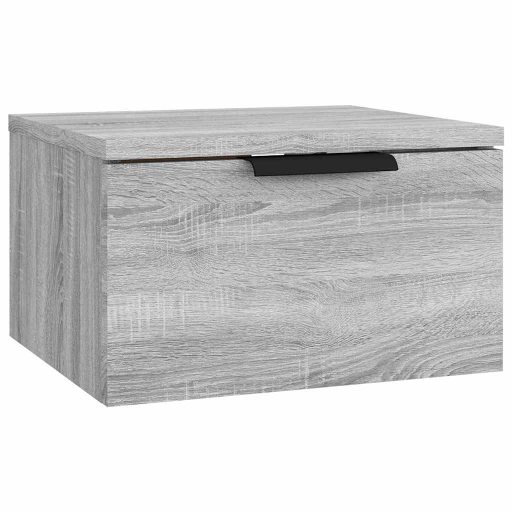 Walplus Wall Mounted Bedside Cabinet - Grey and Oak - 34 x 30 x 20 cm - Image 2