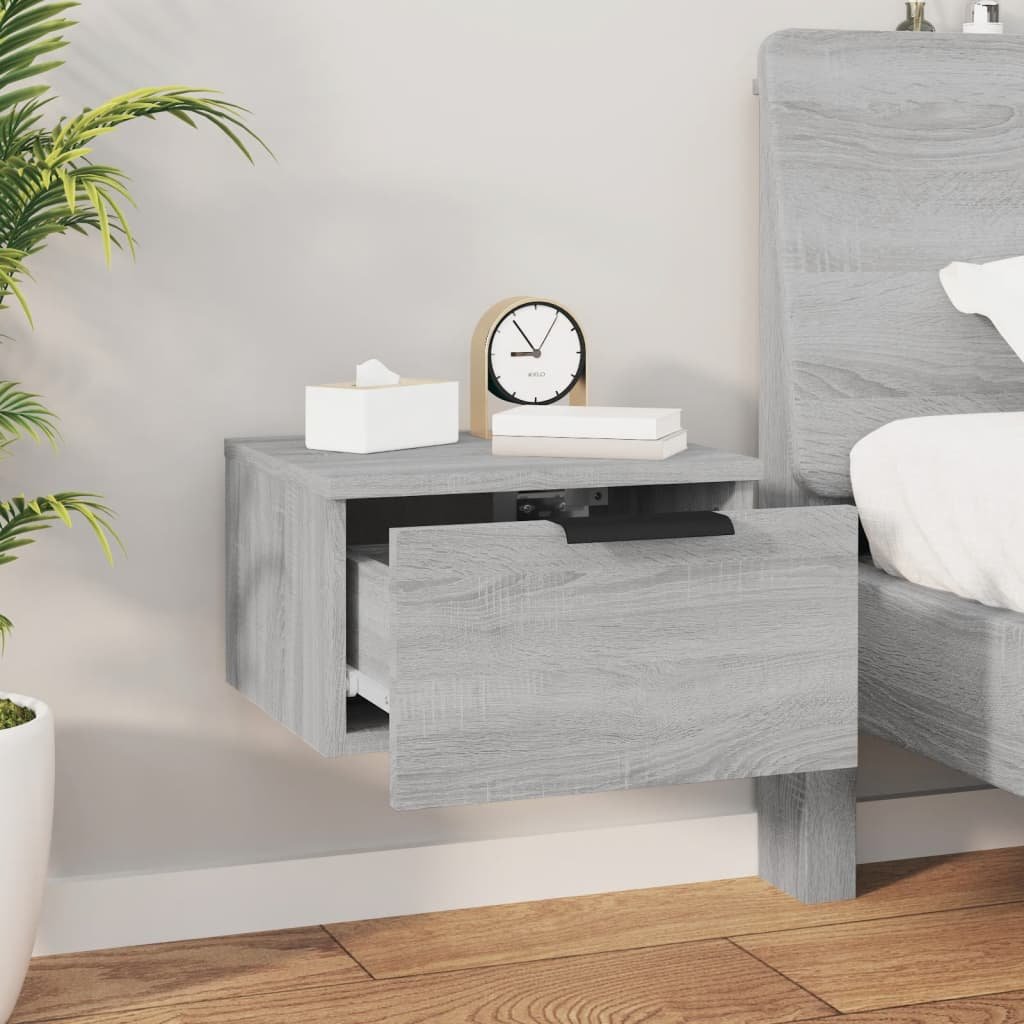 Walplus Wall Mounted Bedside Cabinet - Grey and Oak - 34 x 30 x 20 cm - Image 3