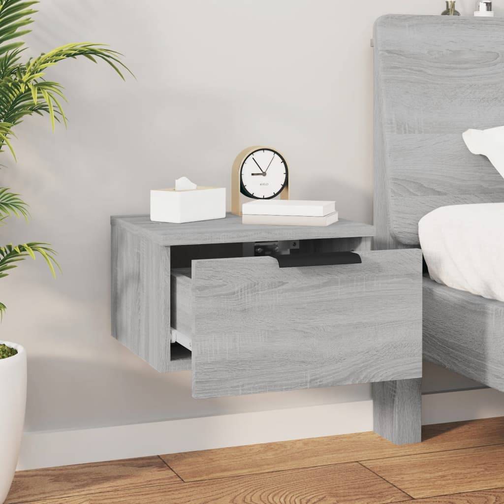 Walplus Wall Mounted Bedside Cabinet - Grey and Oak - 34 x 30 x 20 cm - Image 3