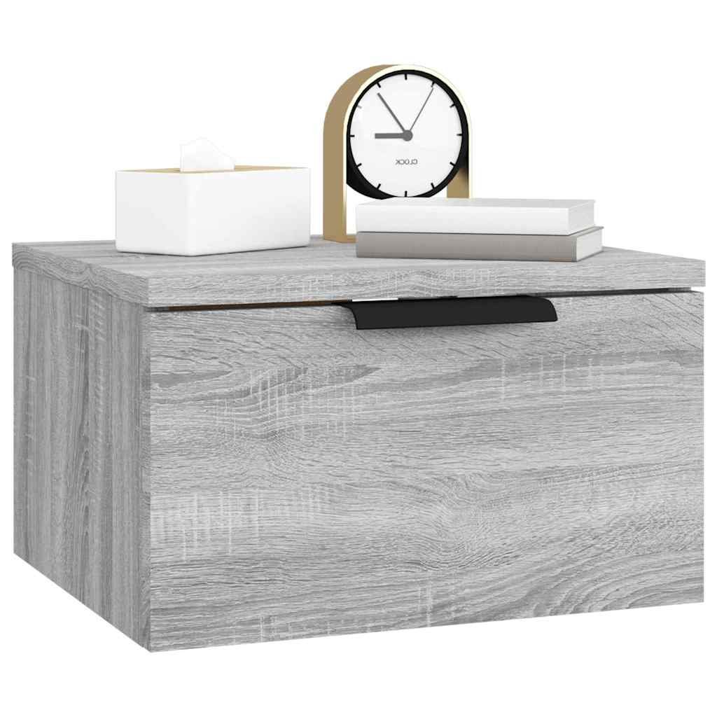 Walplus Wall Mounted Bedside Cabinet - Grey and Oak - 34 x 30 x 20 cm - Image 8