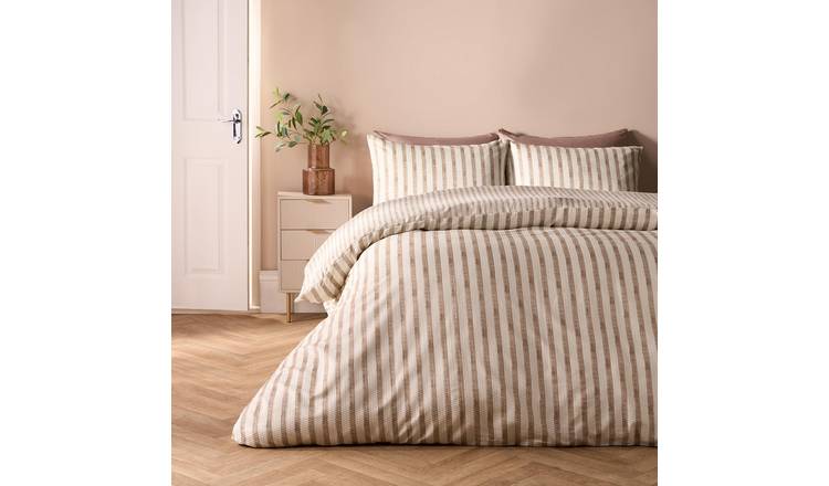 OHS Watercolour Stripe Embossed Bedding Set Duvet Cover Set Stone - Double