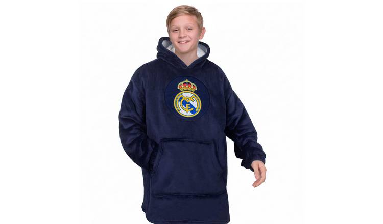 Real Madrid CF Kids Crest Oversized Navy Blue Blanket Hoodie - 6-10 Years
