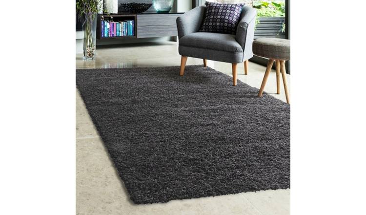 Mega Flooring Black Shaggy Plain Rug - 60 x 110cm