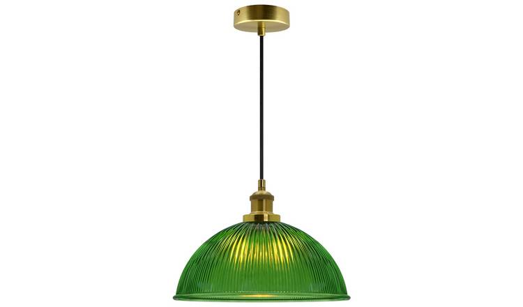 Energy Light Bulbs Dome Ribbed Glass Ceiling Pendant Light - Green