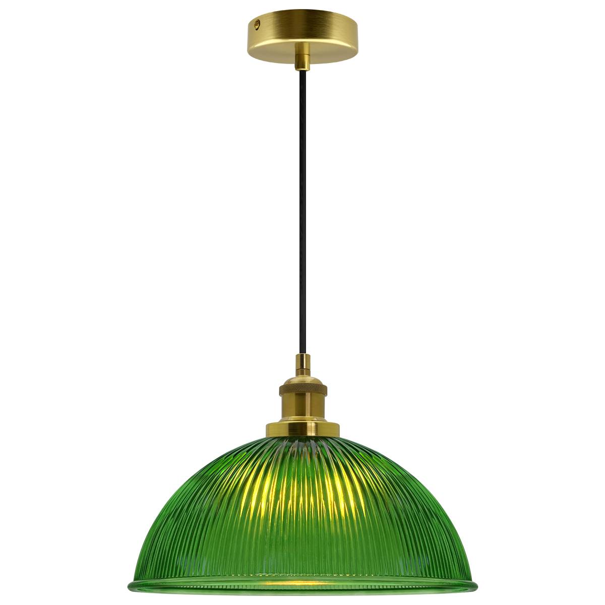Energy Light Bulbs Dome Ribbed Glass Ceiling Pendant Light - Green - Image 1