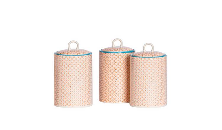 Nicola Spring Hand-Printed Kitchen Canisters - Orange - Pack of 3