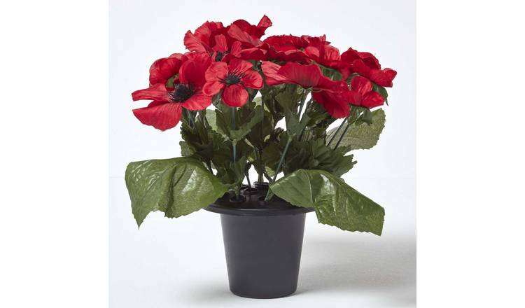 Homescapes Silk-Like Artificial Poppy Flower Arrangement - Red
