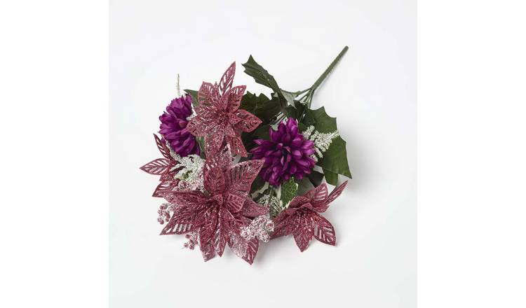 Homescapes Polyester Artificial Poinsettia Bushes Set of 2 - Red