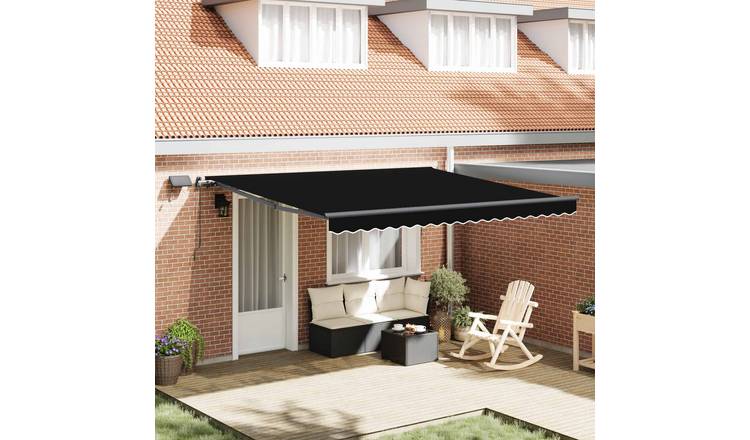 Walplus Polyester Retractable Awning - Black - 400 x 300 cm - Easy to Install