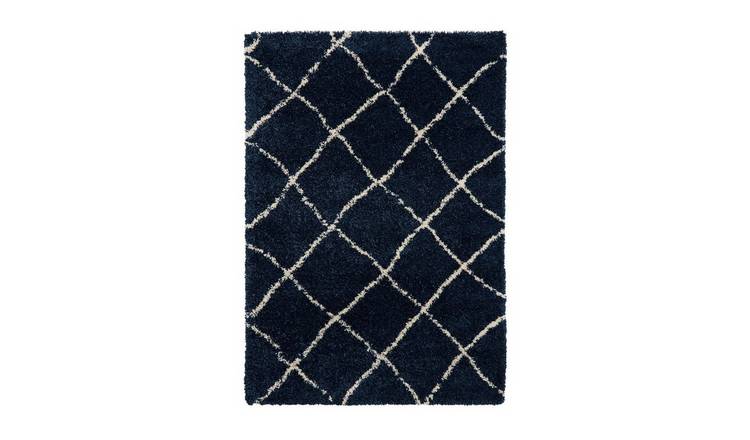 Mega Flooring Blue Shaggy Geometric Rug - 80 x 150cm