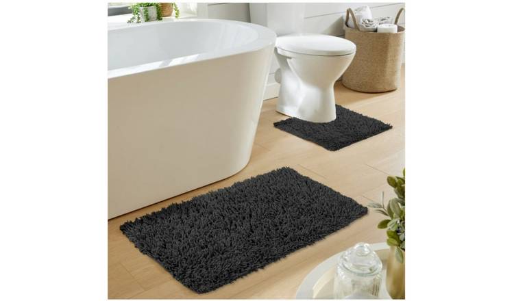 New Edge Blinds Como Bath Mat & Pedestal Set - Black