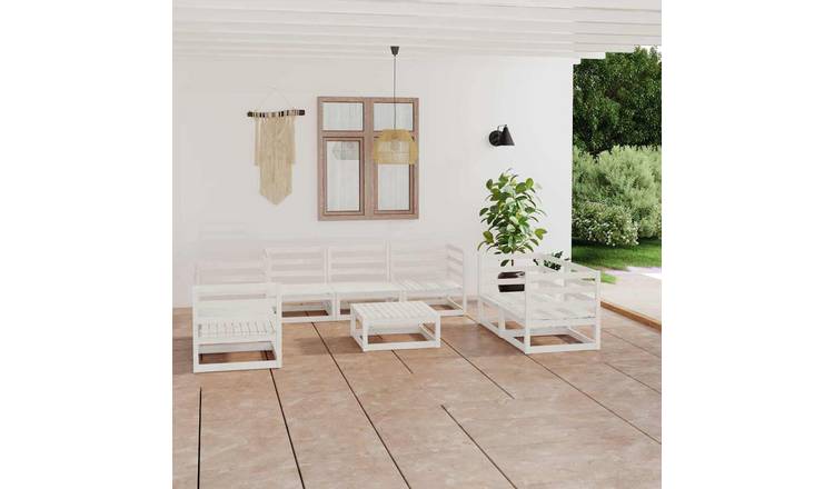 Walplus 8 Piece Wood Garden Lounge Set - White - 70 x 70 x 30 cm