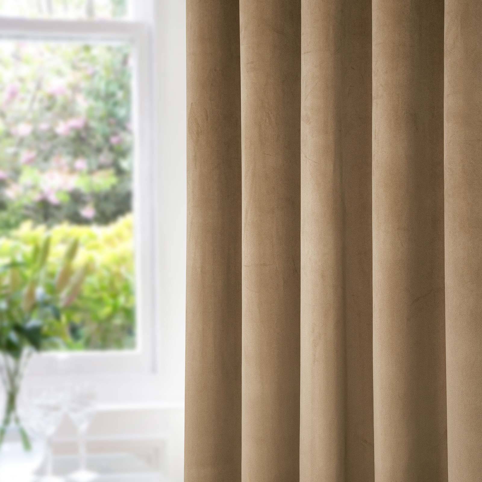 Homescapes Beige Thermal 100% Blackout Velvet Curtains - 168cm x 183cm - Image 2