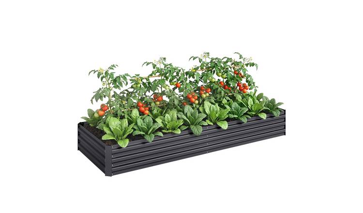 Outsunny Metal Raised Garden Bed with Open Bottom for Growing Flowers - Grey