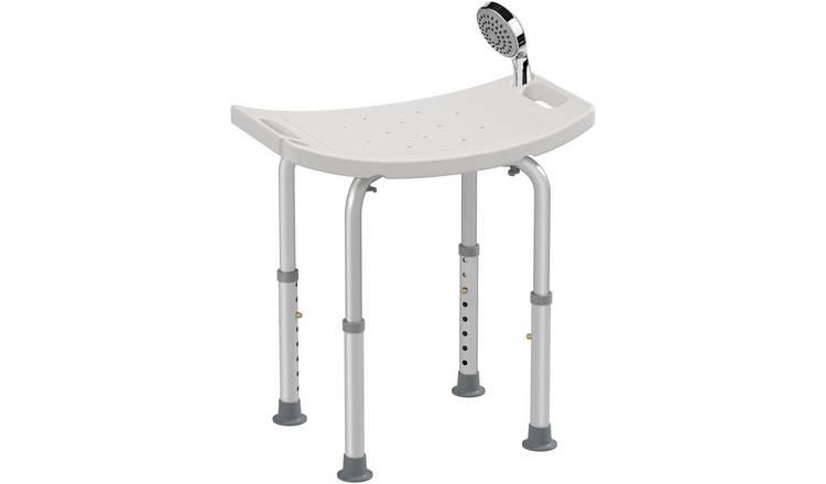 HOMCOM Height Adjustable Shower Stool with Aluminium Frame - White