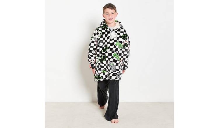 OHS Kids Halloween Checkerboard Hoodie Blanket - One Size - Mono