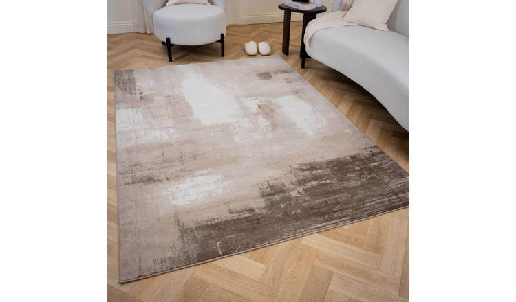 The Rugs Beige Elaris Abstract Brushstroke Distressed Rug - 200 x 290cm