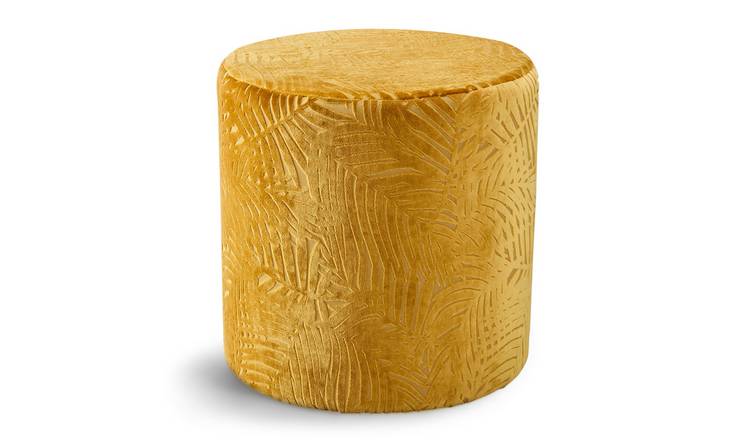 Beautify Bloom Velvet Leaf Pattern Padded Footstool - Mustard