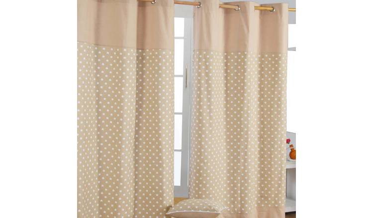 Homescapes Beige Cotton Stars Ready Made Eyelet Curtains - 117cm x 137cm
