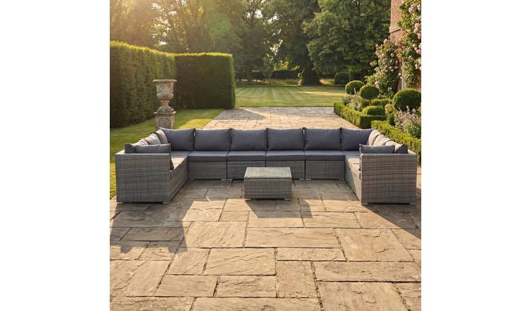 Artemis Home Oliena 10 Seat Modular Rattan Large U-Shape Furniture - Grey