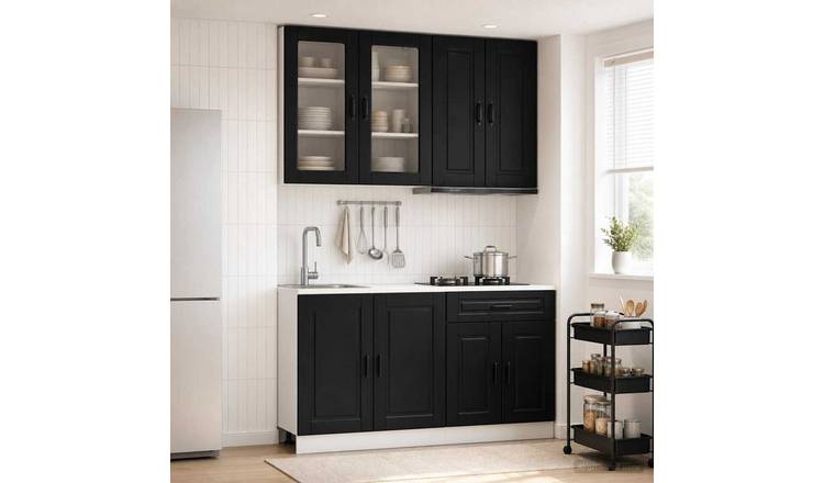 Walplus 4 Piece Engineered Wood Kitchen Unit Set - Black