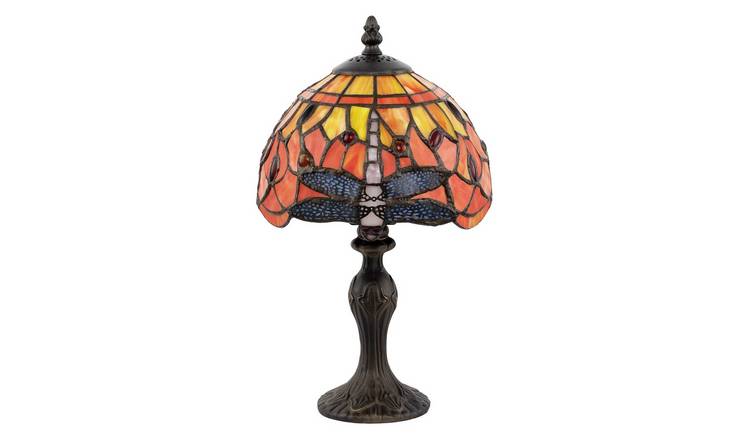 Happy Homewares Hand Crafted Orange and Amber Stained Glass Table Lamp - 22cm