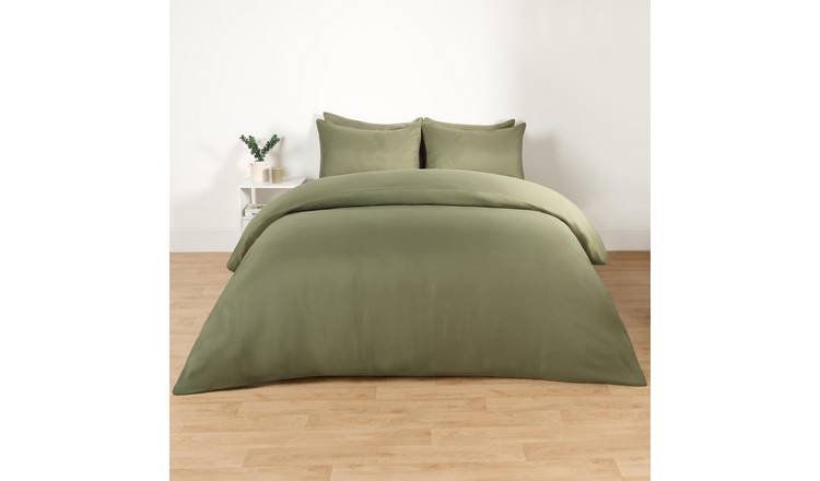 OHS Plain Dyed Microfibre Duvet Cover Set Bedding Woodland Green - King