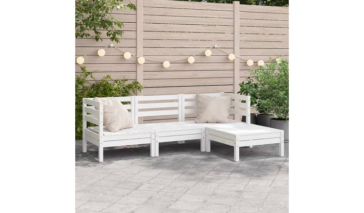 Walplus Solid Pine Wood Outdoor Furniture Set - White - 190.5 x 127 x 62.5 cm